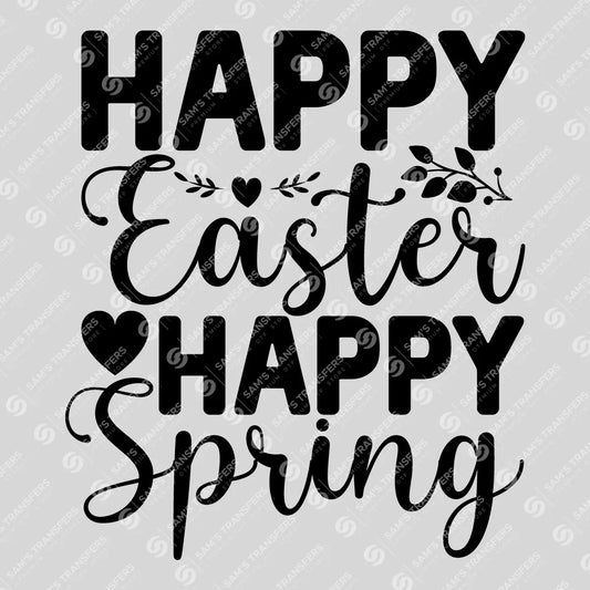 Apparel featuring a Happy Easter Happy Spring-themed DTF transfer.