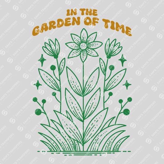 Apparel featuring a In the Garden of Time-themed DTF transfer.