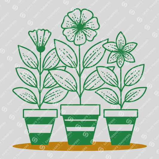 Apparel featuring a Potted Flowers Trio-themed DTF transfer.