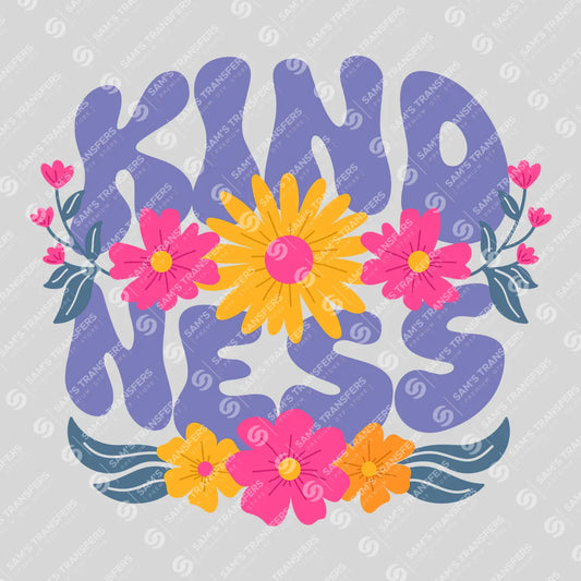 Apparel featuring a Kindness Floral Retro-themed DTF transfer.