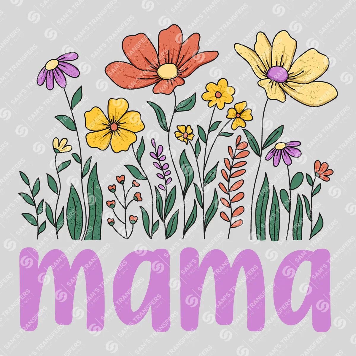 Apparel featuring a Mama Wildflowers-themed DTF transfer.