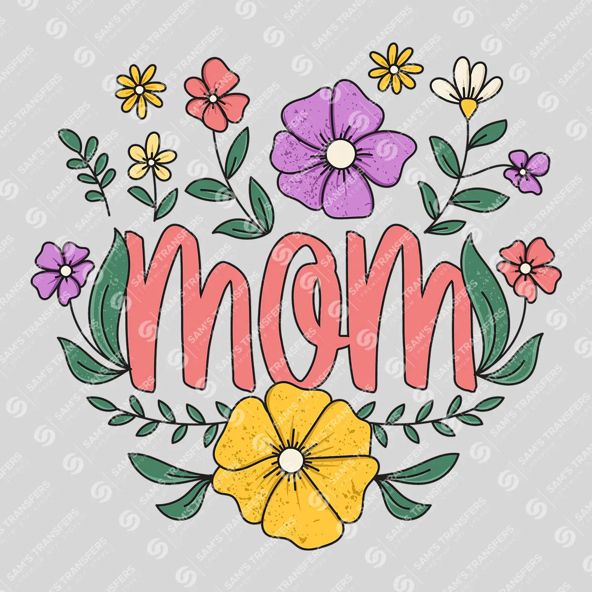 Apparel featuring a Mom Floral Wreath-themed DTF transfer.
