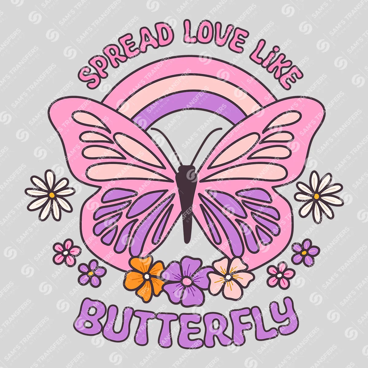 Apparel featuring a Spread Love Like Butterfly-themed DTF transfer.