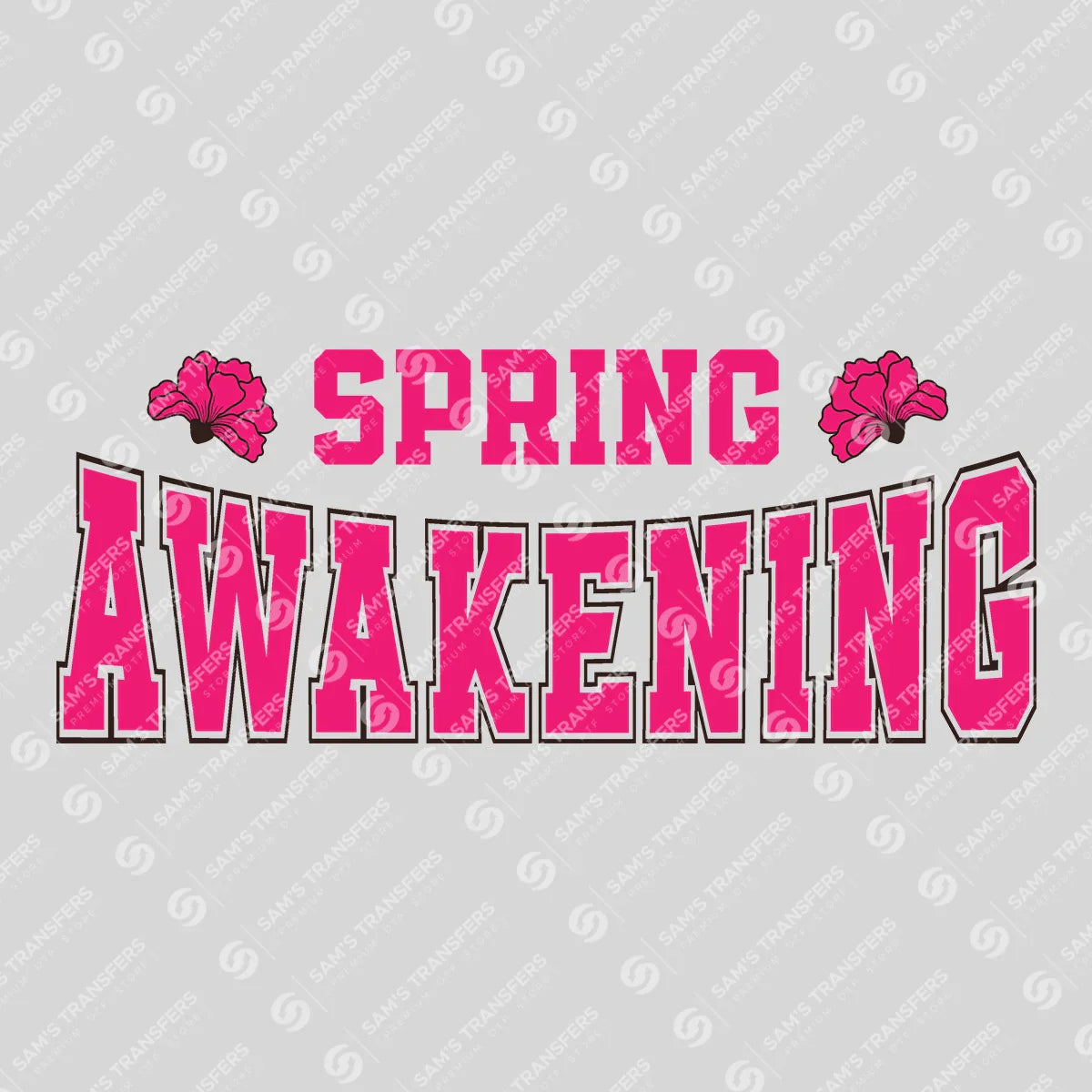 Apparel featuring a Spring Awakening Varsity-themed DTF transfer.