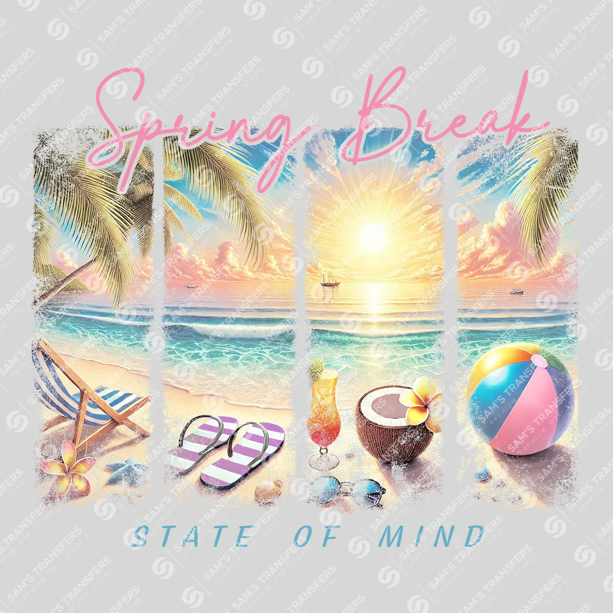 Apparel featuring a Spring Break State Of Mind-themed DTF transfer.