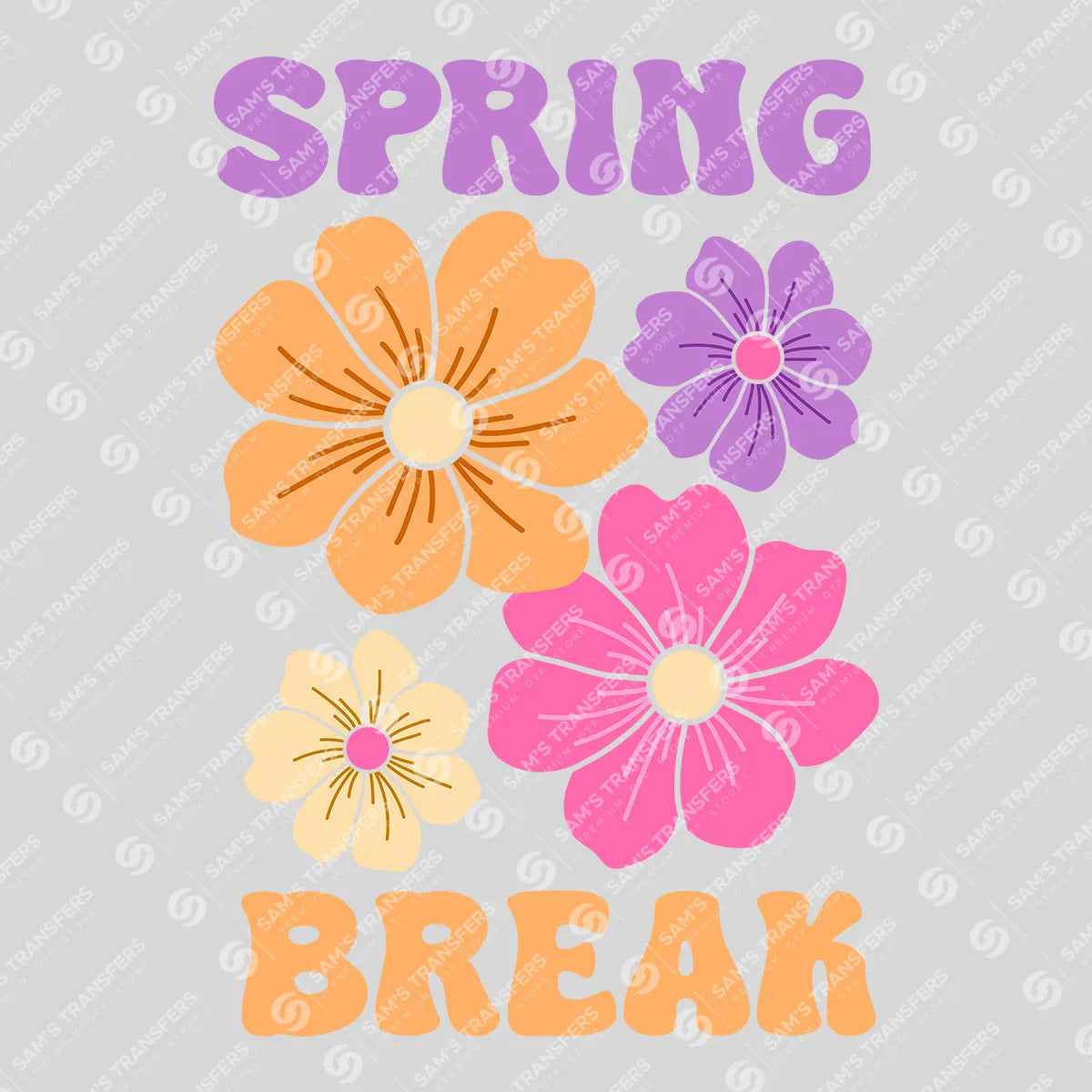 Apparel featuring a Spring Break Floral Retro-themed DTF transfer.
