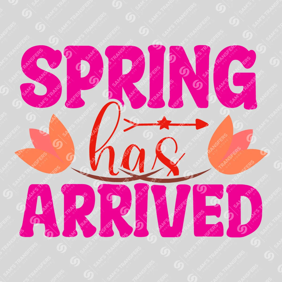 Apparel featuring a Spring Has Arrived Pink-themed DTF transfer.