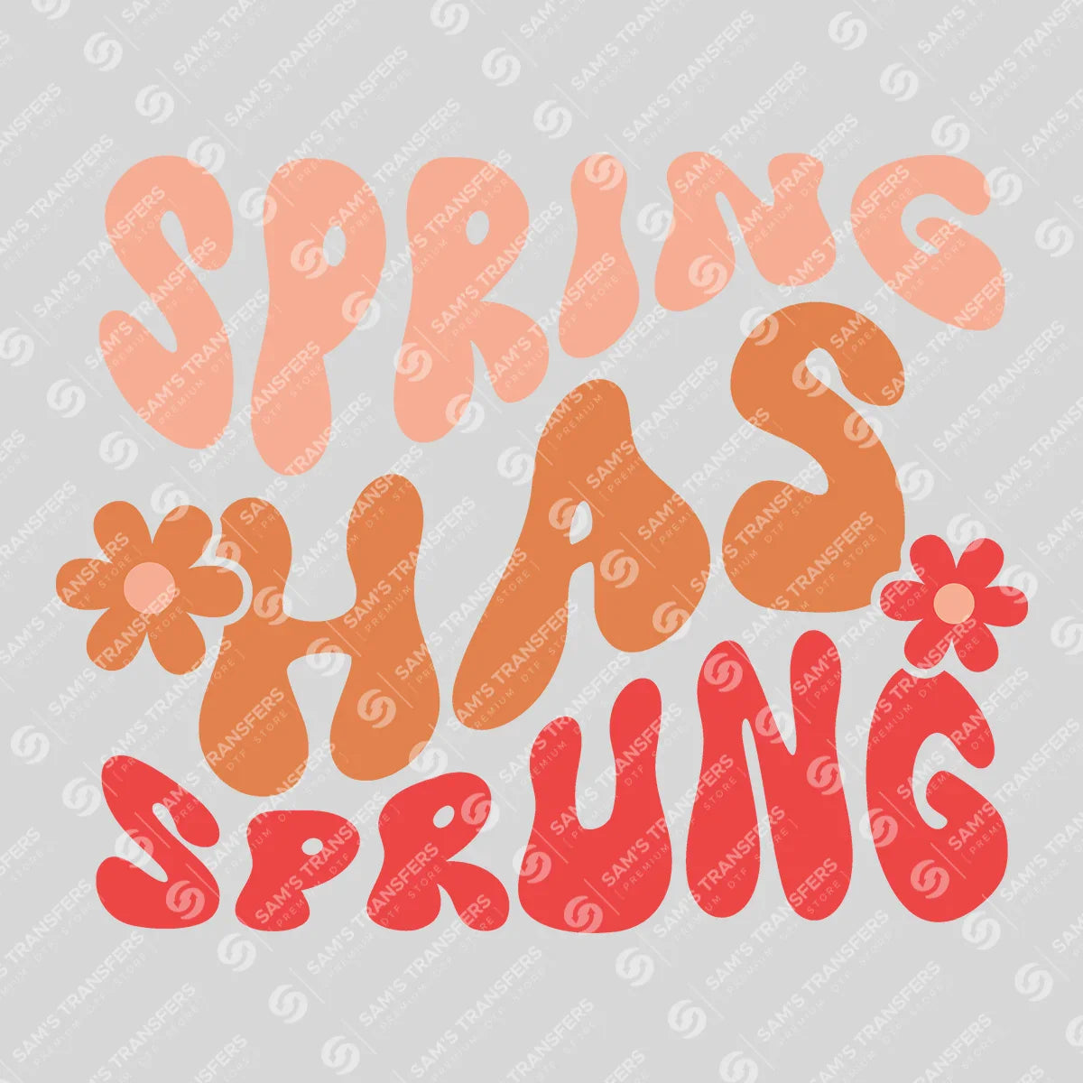 Apparel featuring a Spring Has Sprung Groovy-themed DTF transfer.