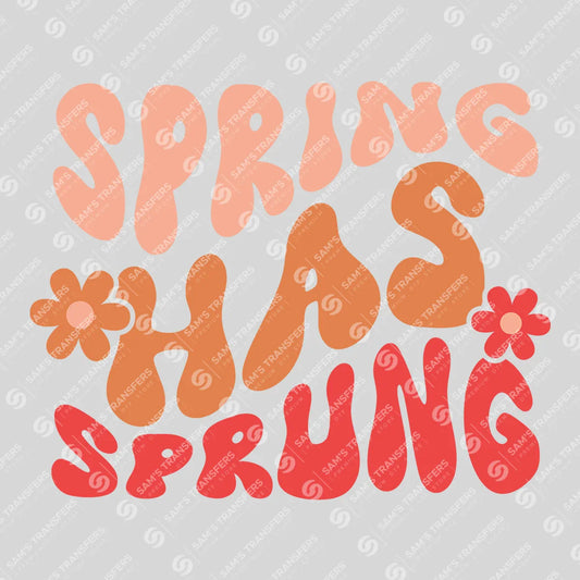 Apparel featuring a Spring Has Sprung Groovy-themed DTF transfer.