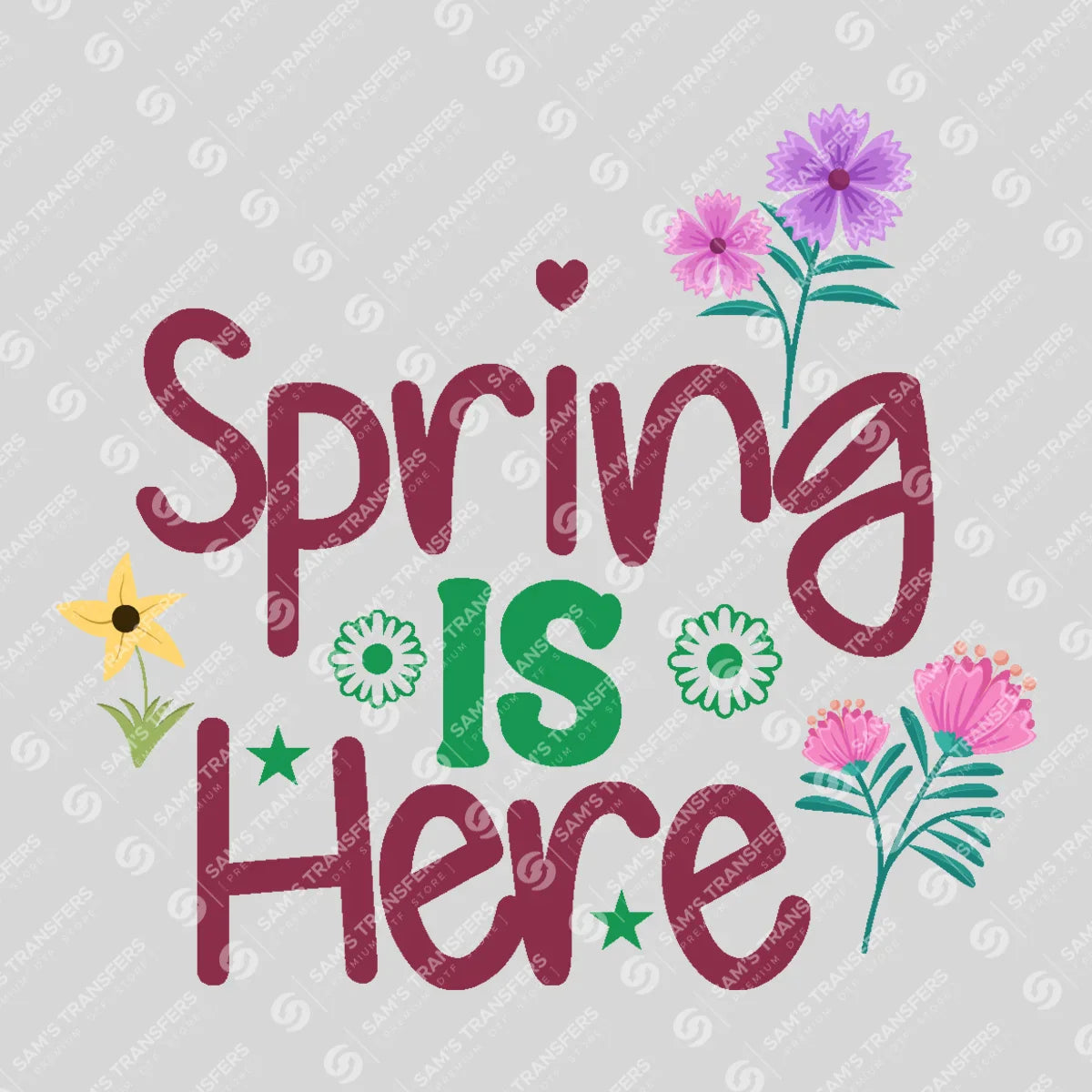Apparel featuring a Spring Is Here Wildflowers-themed DTF transfer.