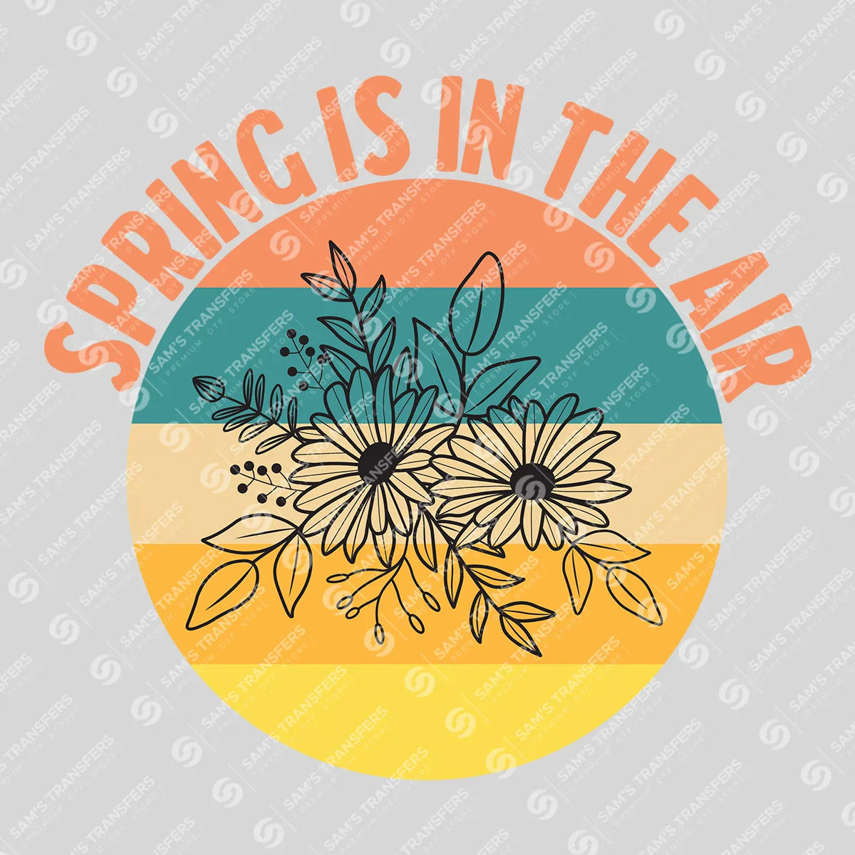 Apparel featuring a Spring Is In The Air Retro Circle-themed DTF transfer.