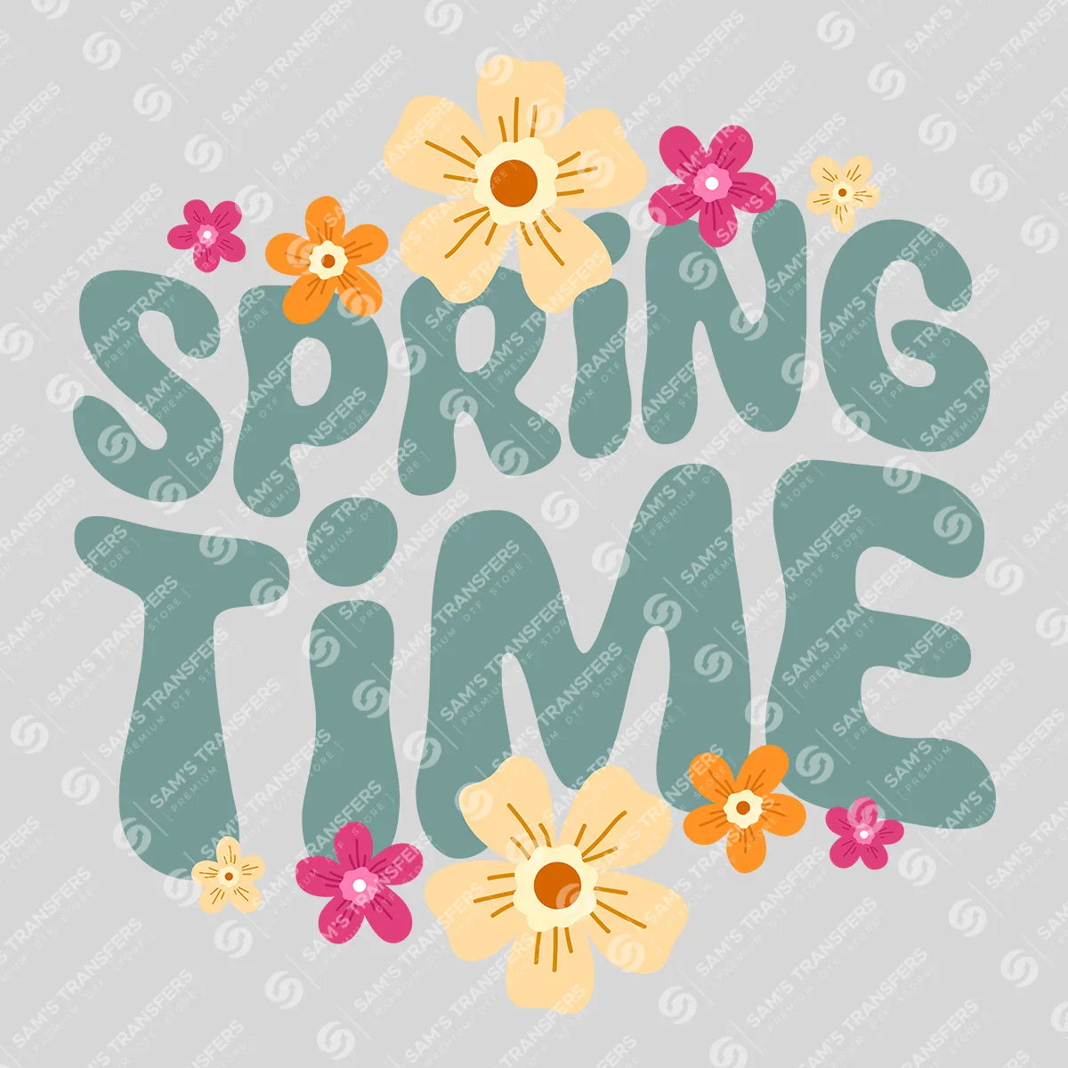 Apparel featuring a Spring Time Groovy Floral-themed DTF transfer.
