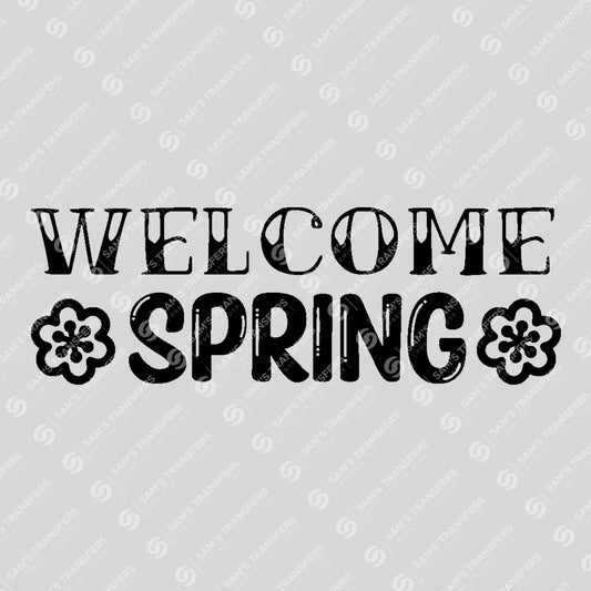 Apparel featuring a Welcome Spring Doodle-themed DTF transfer.