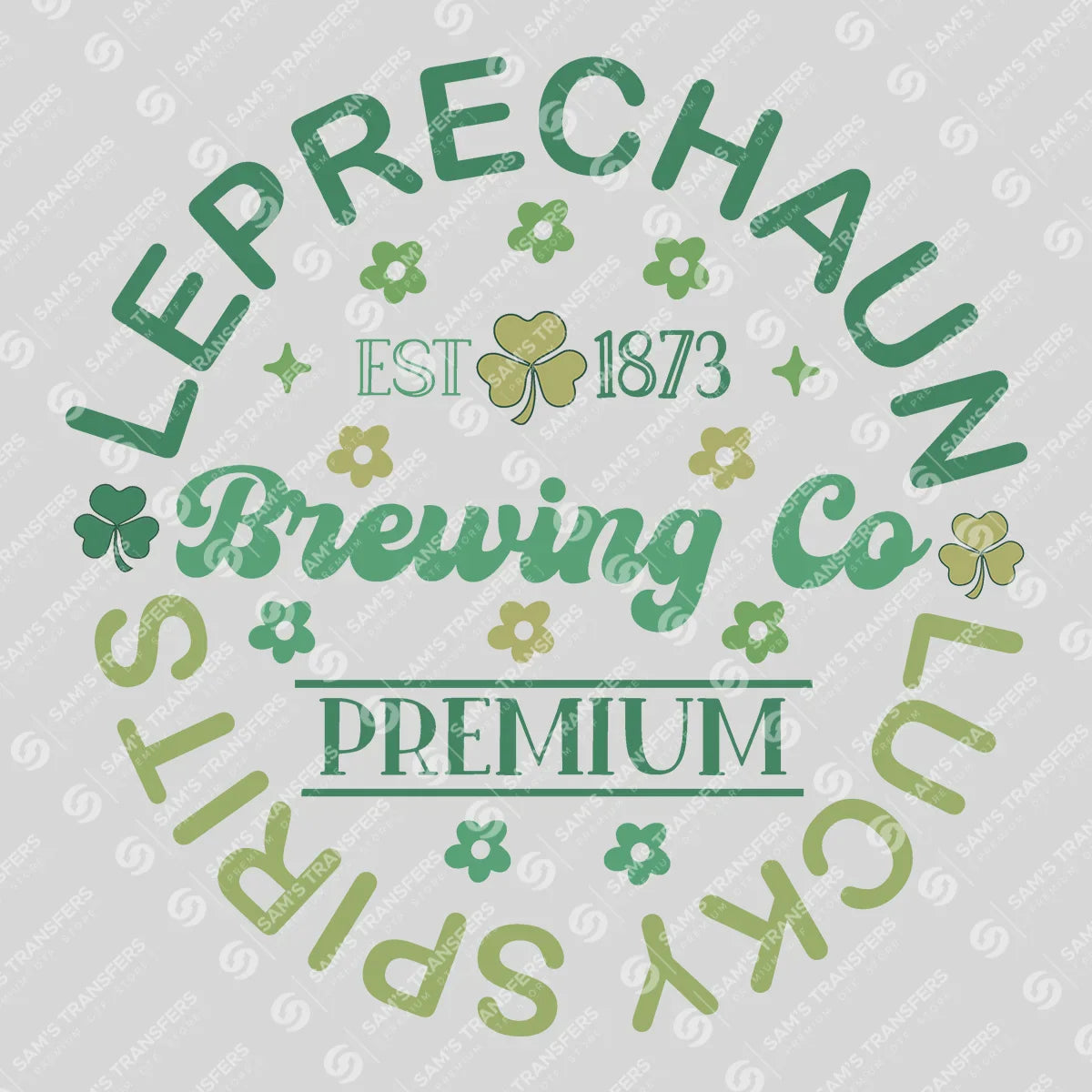 Apparel featuring a Leprechaun Brewing Co-themed DTF transfer.