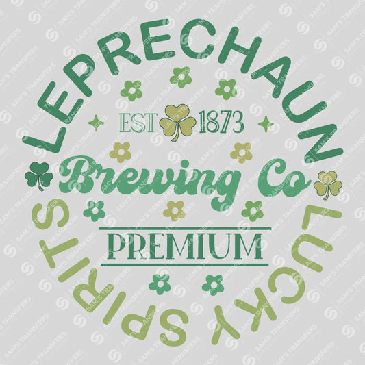 Apparel featuring a Leprechaun Brewing Co-themed DTF transfer.