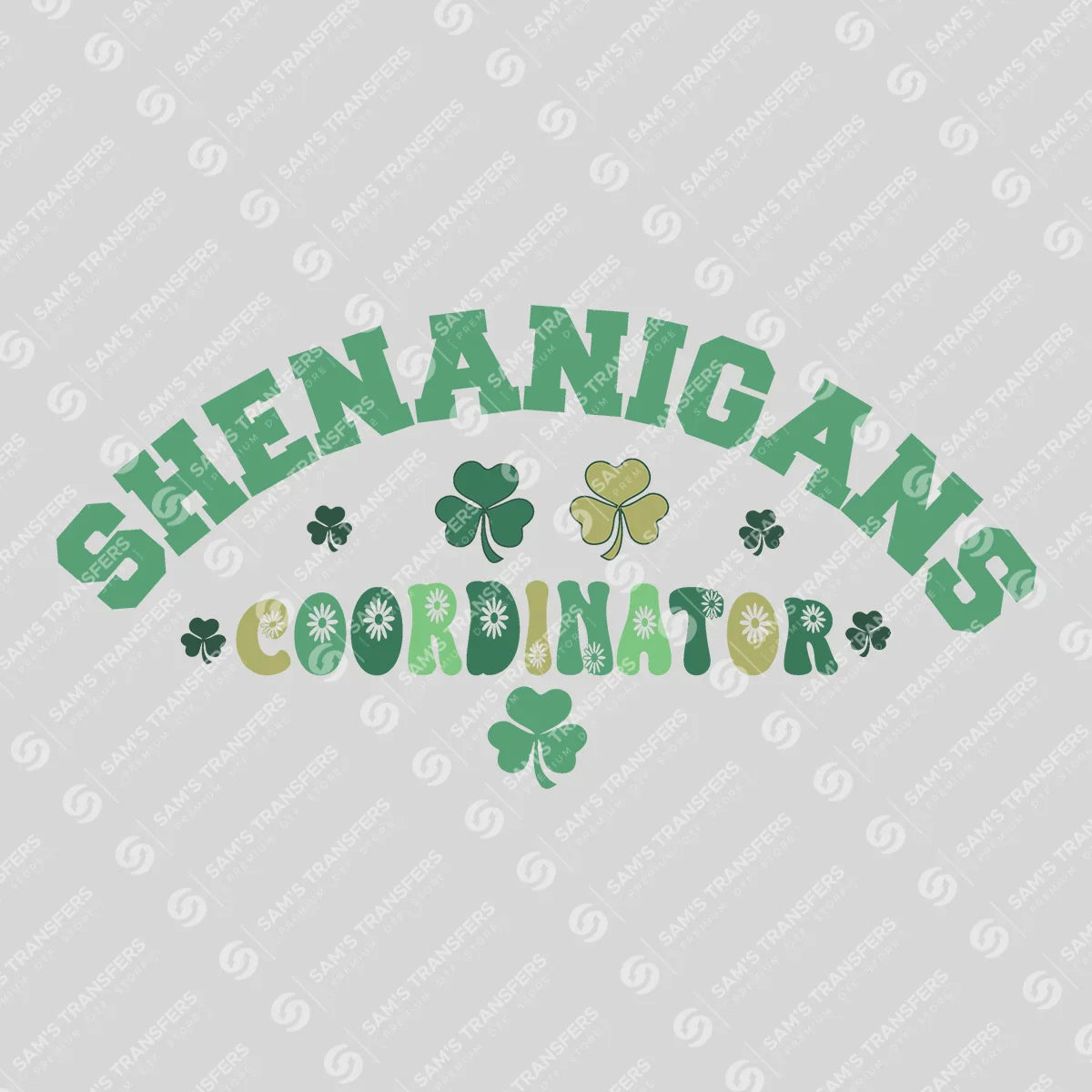 Apparel featuring a Shenanigans Coordinator-themed DTF transfer.