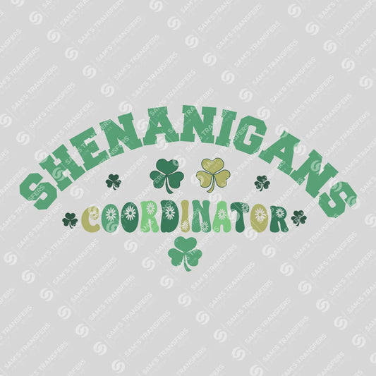 Apparel featuring a Shenanigans Coordinator-themed DTF transfer.
