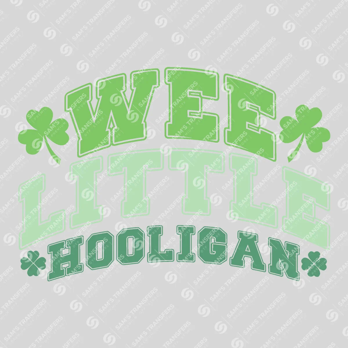 Apparel featuring a Wee Little Hooligan Varsity-themed DTF transfer.