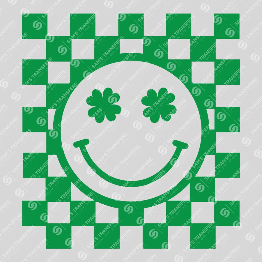 Checkered Smiley Clover Eyes Ready-to-Press DTF Transfer | SAT01855