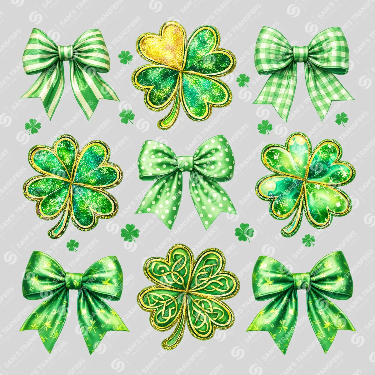 Apparel featuring a Shamrock Bows-themed DTF transfer.