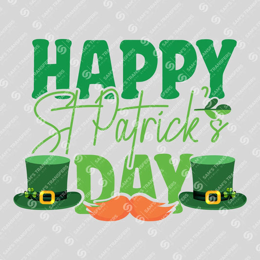 Apparel featuring a Happy St Patrick's Day Top Hats-themed DTF transfer.