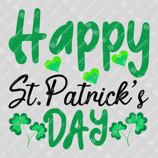 Apparel featuring a Happy St Patrick's Day Hearts-themed DTF transfer.
