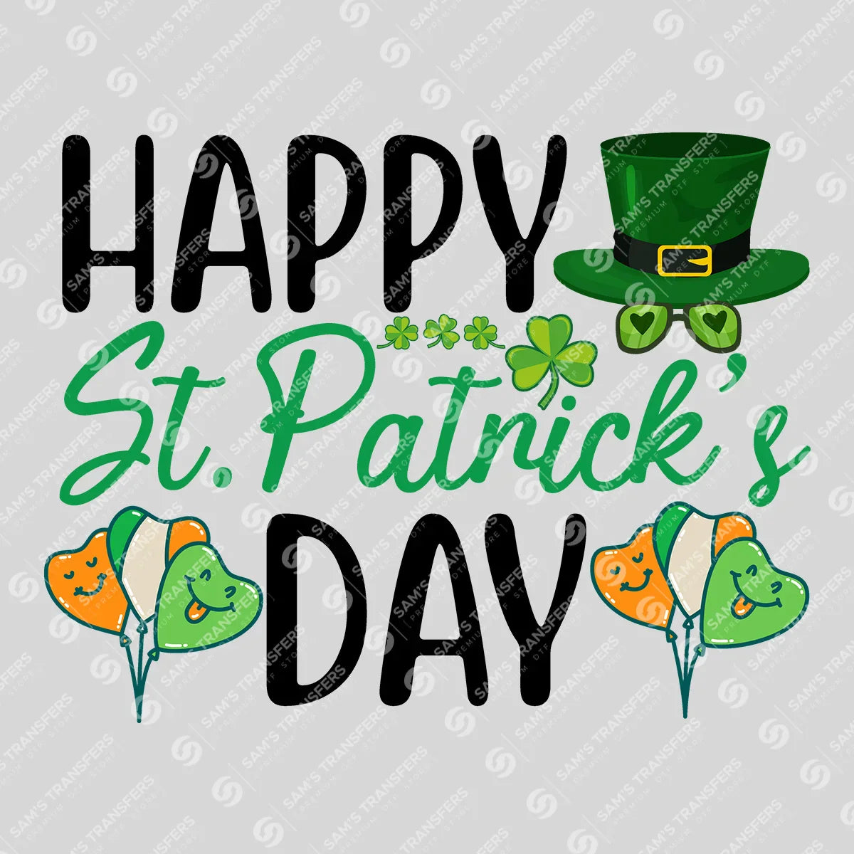 Apparel featuring a Happy St Patrick's Day Balloons-themed DTF transfer.