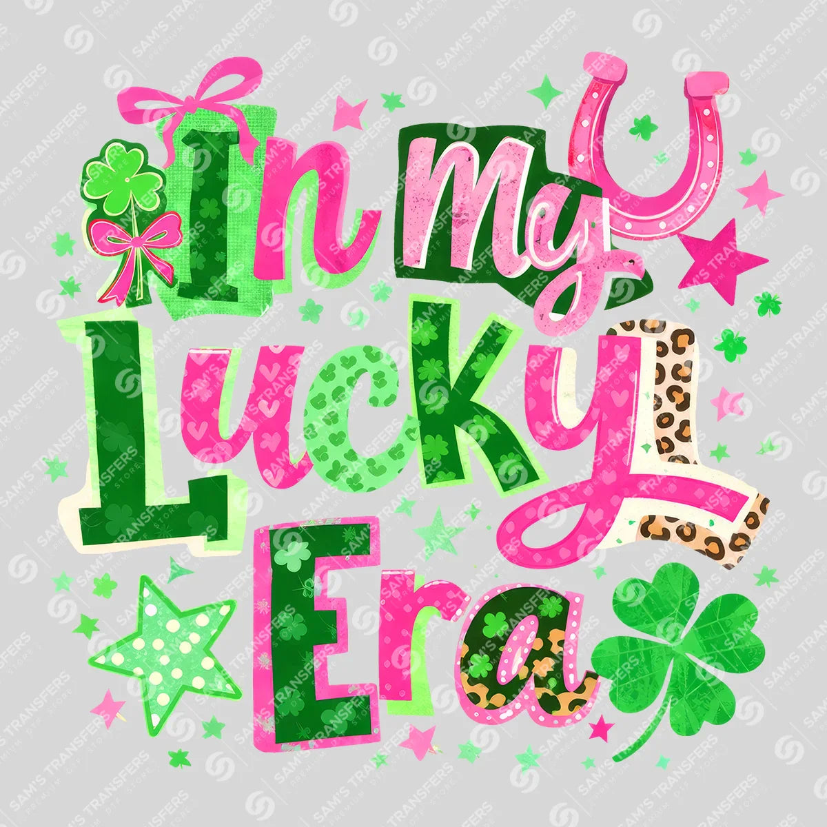 Apparel featuring a In My Lucky Era Leopard Doodle-themed DTF transfer.