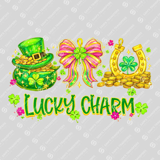 Apparel featuring a Lucky Charm Hat And Horseshoe-themed DTF transfer.