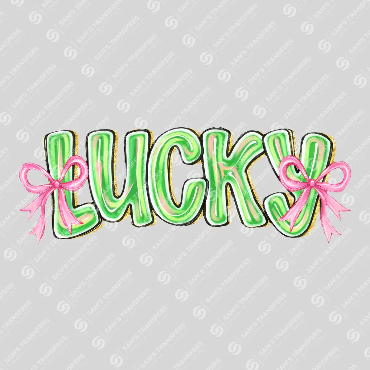 Apparel featuring a Lucky Puffy Pink Bows-themed DTF transfer.