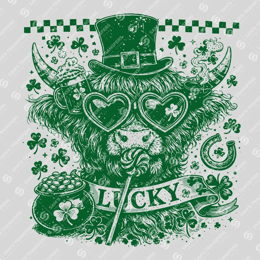Lucky Highland Cow Engraving Ready-to-Press DTF Transfer | SAT01934