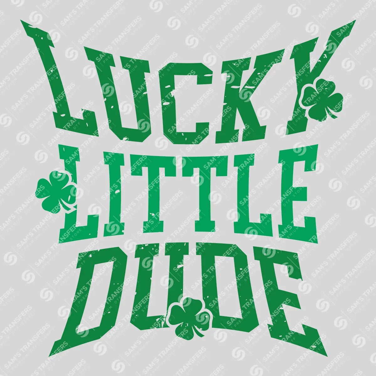 Apparel featuring a Lucky Little Dude Varsity-themed DTF transfer.