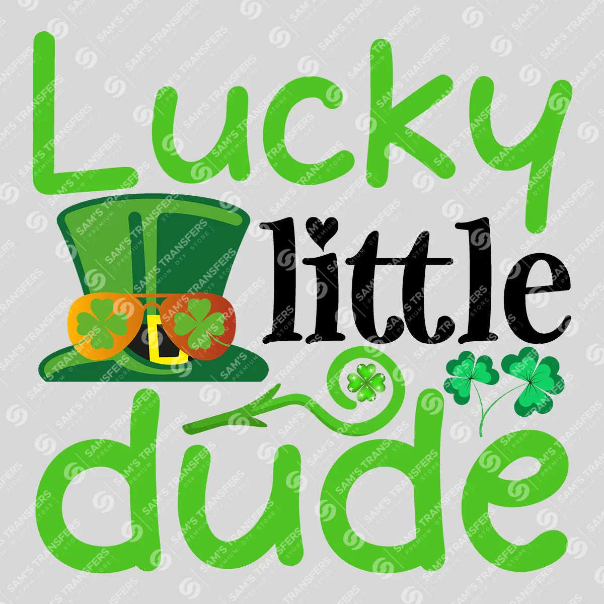 Apparel featuring a Lucky Little Dude Hat-themed DTF transfer.