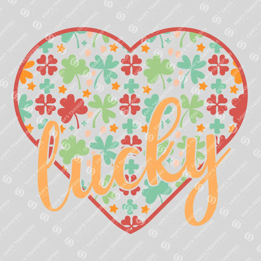 Apparel featuring a Lucky Clover Heart-themed DTF transfer.