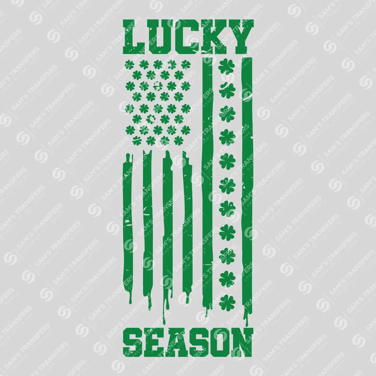 Apparel featuring a Lucky Season Shamrock Flag-themed DTF transfer.