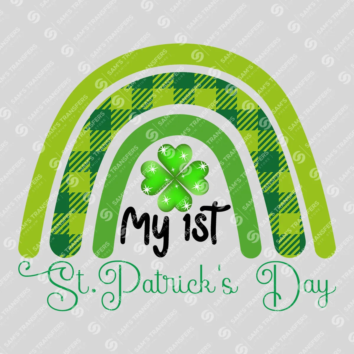 Apparel featuring a My 1st St Patricks Day Rainbow-themed DTF transfer.