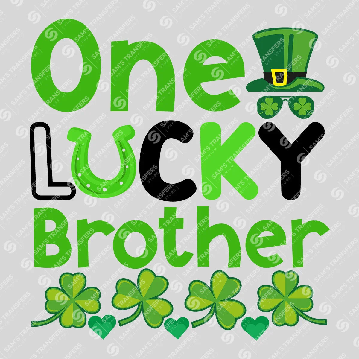 Apparel featuring a One Lucky Brother Top Hat-themed DTF transfer.