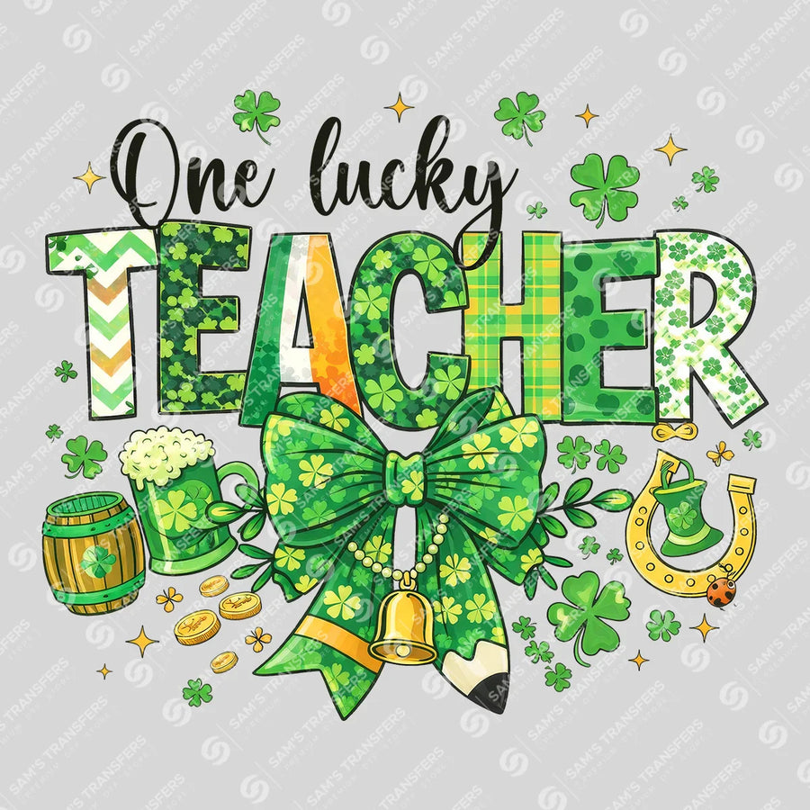 One Lucky Teacher Glitter Ready-to-Press DTF Transfer | SAT01991