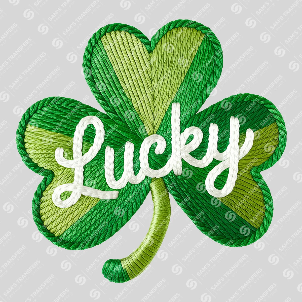 Apparel featuring a Lucky Shamrock Embroidery-themed DTF transfer.