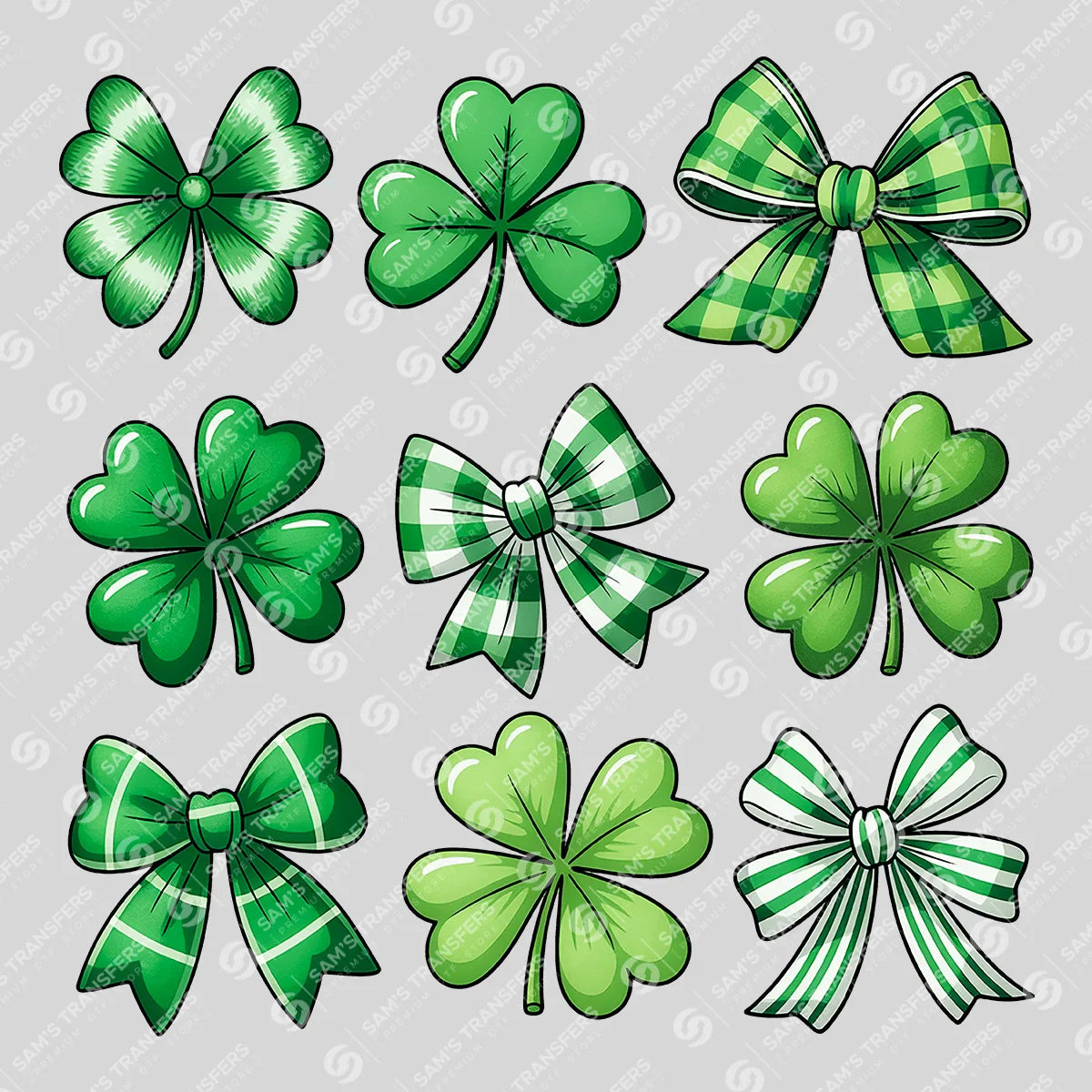 Apparel featuring a Shamrock Bow Collage-themed DTF transfer.