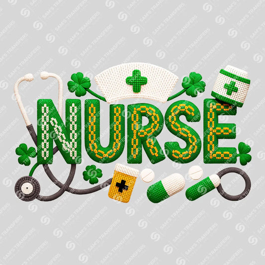 Apparel featuring a Nurse Shamrock Embroidery-themed DTF transfer.
