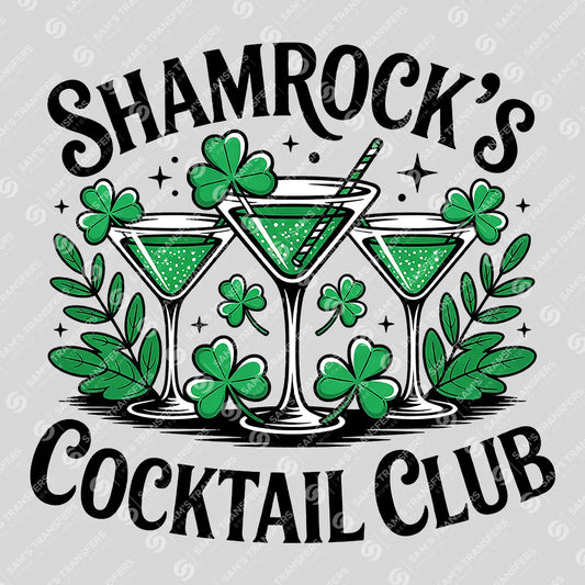 Apparel featuring a Shamrocks Cocktail Club-themed DTF transfer.