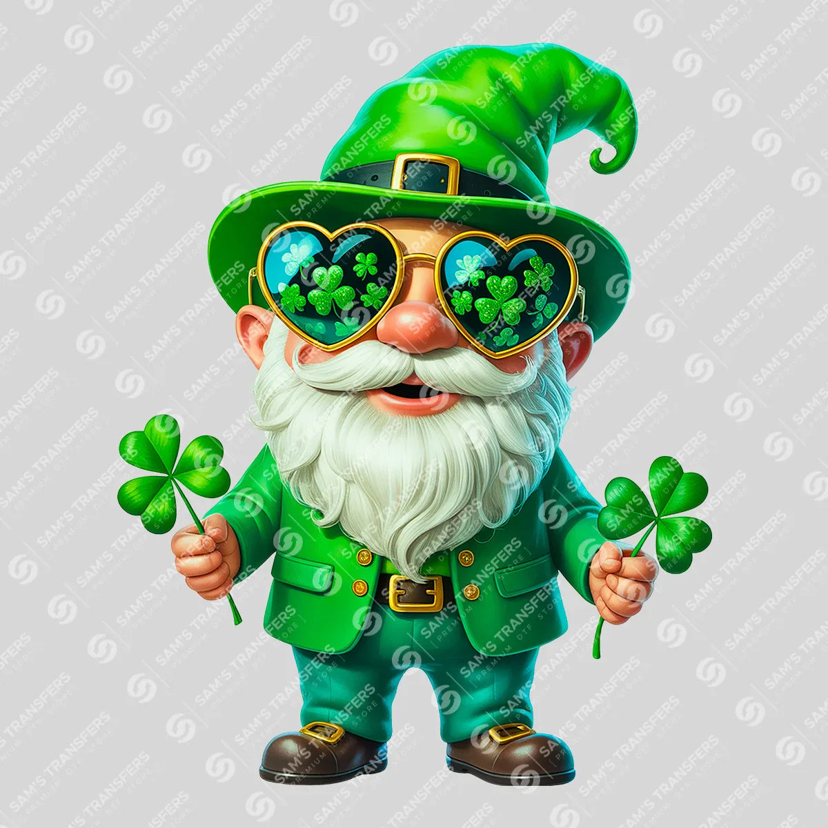 Apparel featuring a Lucky Gnome Heart Sunglasses-themed DTF transfer.