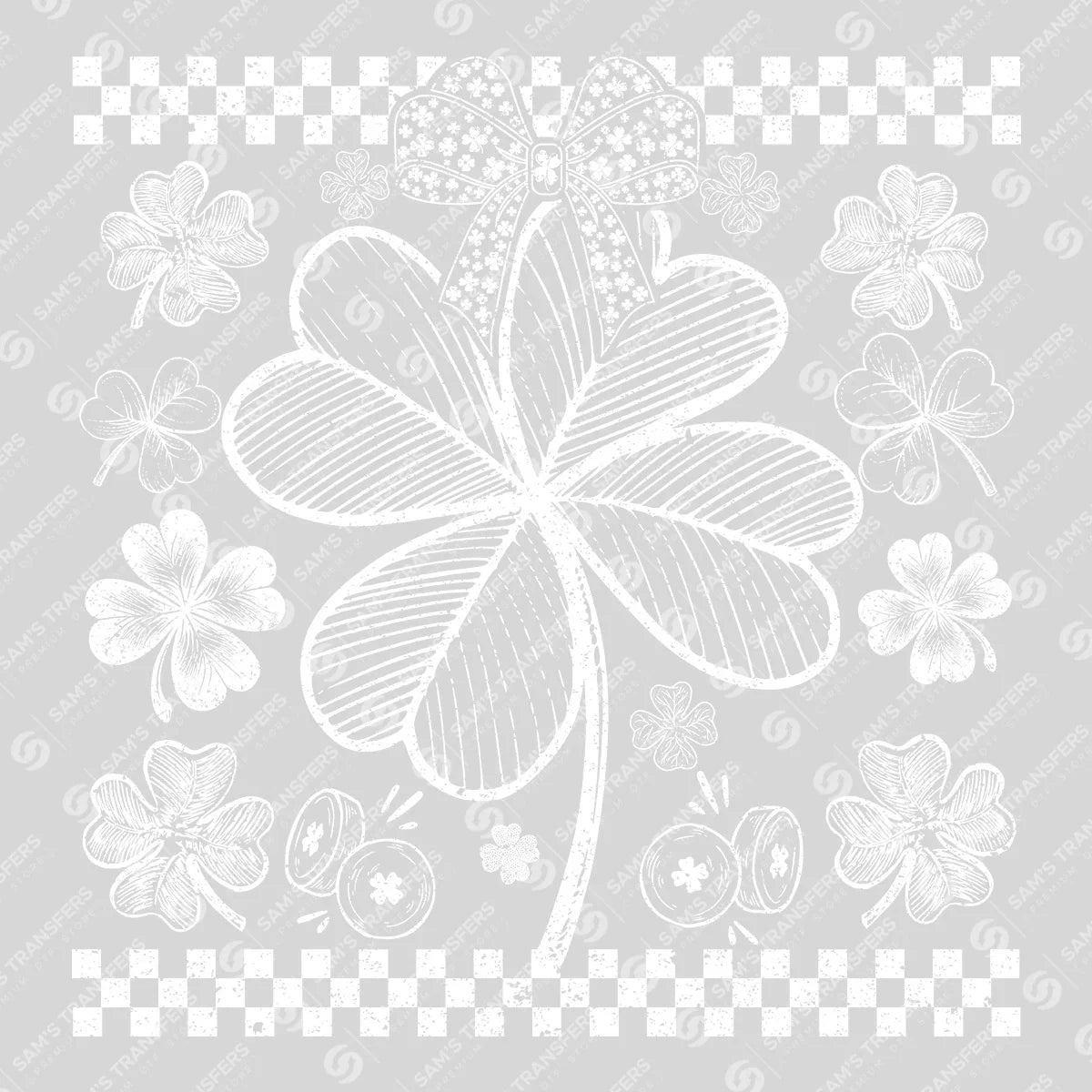 Apparel featuring a Clover Bow Sketch Checkered-themed DTF transfer.