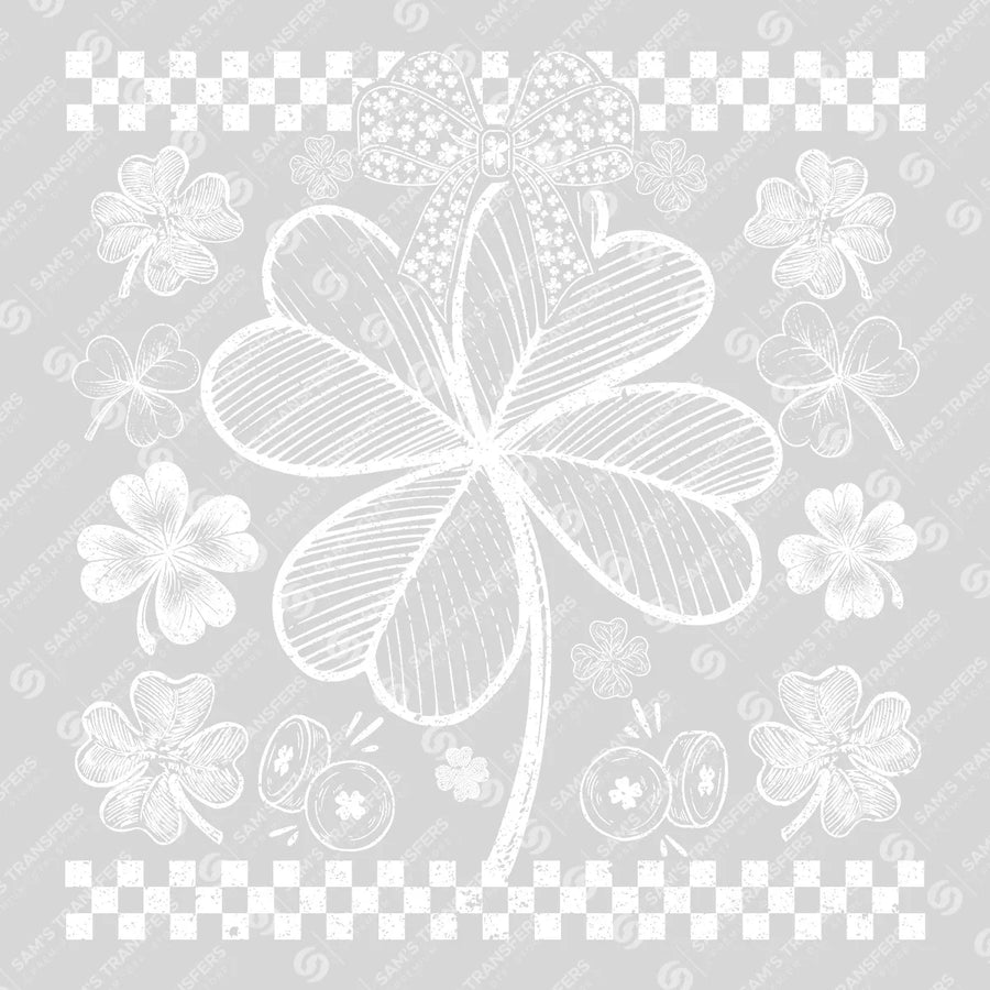 Clover Bow Sketch Checkered Ready-to-Press DTF Transfer | SAT02025