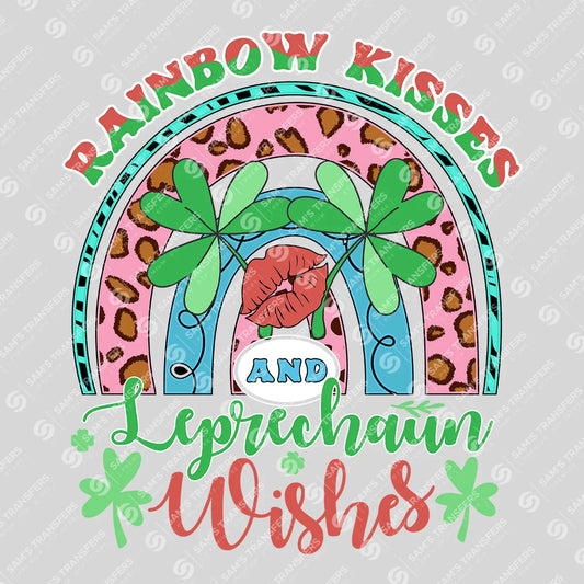 Apparel featuring a Rainbow Kisses And Leprechaun Wishes-themed DTF transfer.