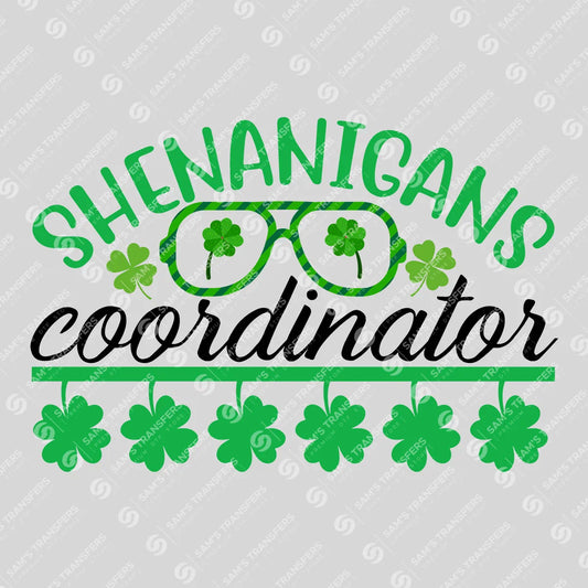 Apparel featuring a Shenanigans Coordinator Sunglasses-themed DTF transfer.
