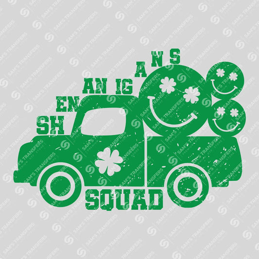 Apparel featuring a Shenanigans Squad Truck-themed DTF transfer.