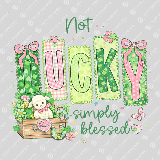 Apparel featuring a Not Lucky Simply Blessed Lamb-themed DTF transfer.