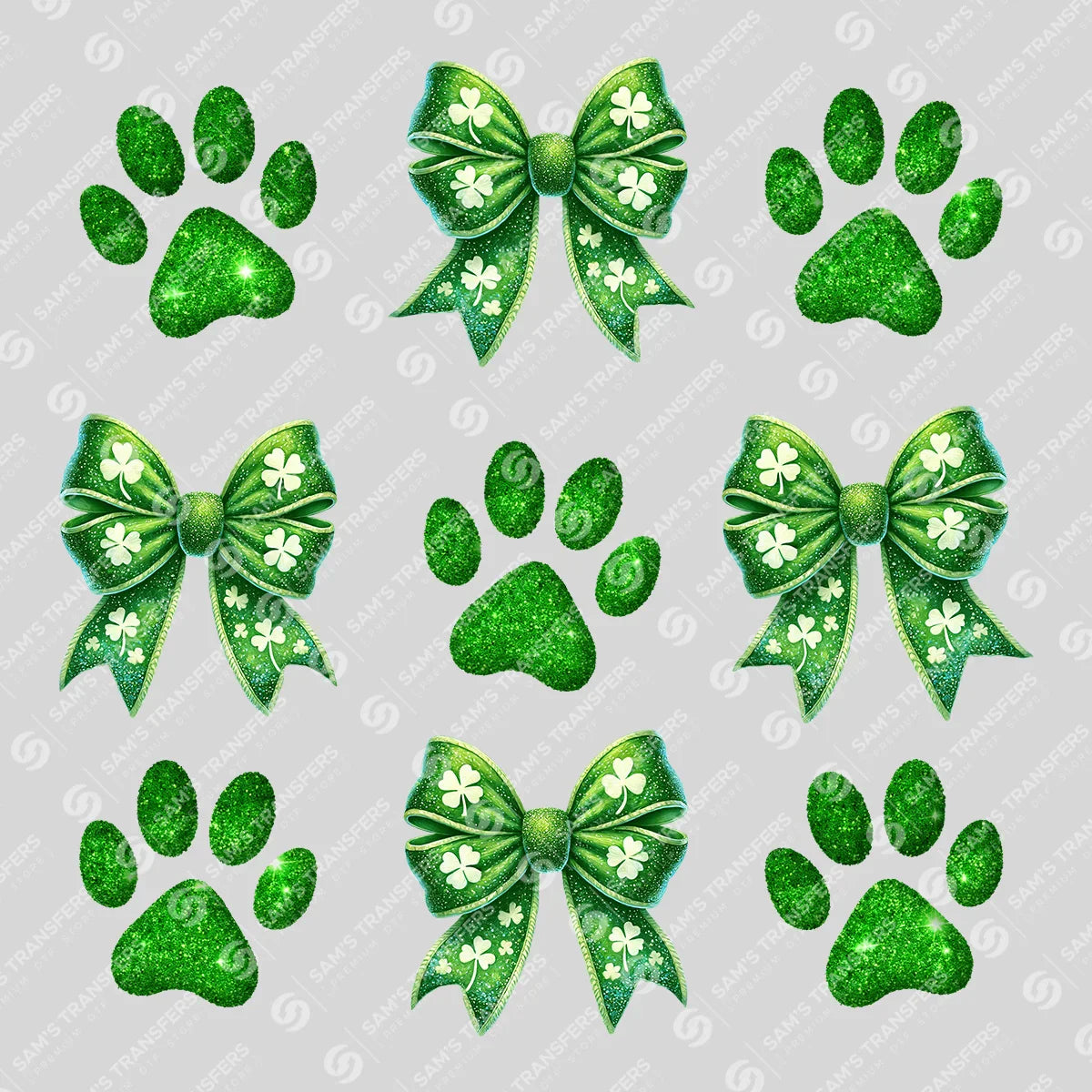 Apparel featuring a Shamrock Bow Paw Prints-themed DTF transfer.